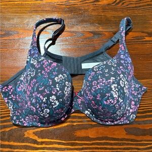 Cacique Women's Black and Purple Floral Bra size 44C